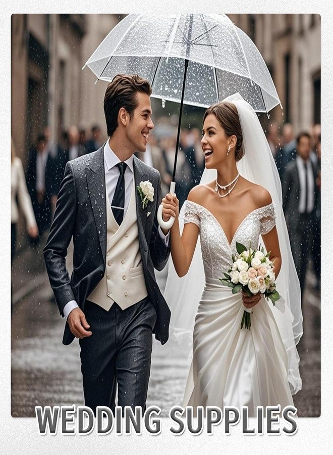Quaocens 8 Pcs Clear Umbrella Wedding,Windproof Clear Umbrellas for Rain,Large Clears Umbrella for Two People,Transparent Umbrellas Bulk with J Shaped Handle for Wedding Supplies,Outdoor Activities - Image 5